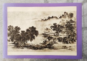 宋画，佚名，画页（中国画）六十年代早期出版印刷，粘贴在美术卡纸上