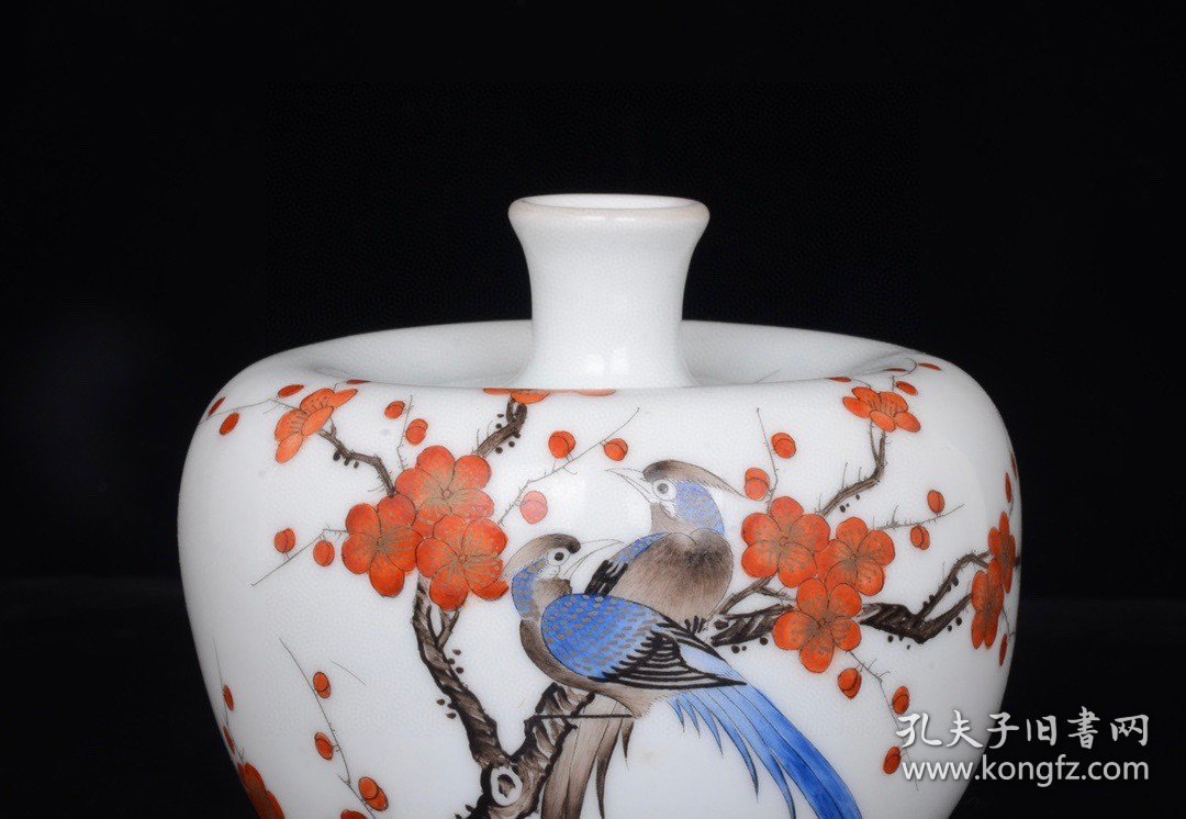 清乾隆粉彩矾红描金花鸟纹酒樽 13x12.5