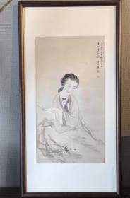 艺术微喷，张大千 持花仕女 镜框48x93厘米 茶室书房挂画 已配框 实物拍180元（画芯三十八元）