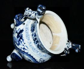 元青花龙纹兽头香炉    古玩古董老瓷器收藏   21x20