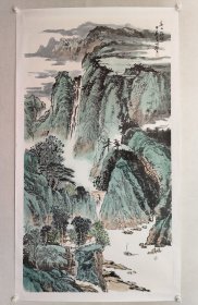 保真书画，当代山水画名家，江淮画院院长，王世银六尺整纸青绿山水画180×97cm。