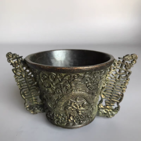 古玩铜器收藏小酒杯做旧油灯包浆醇厚
