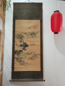 春耕图。
古笔老画，老年份，品相不错，花梨木轴头。
画面尺寸120/60公分，落款钤章，春章。