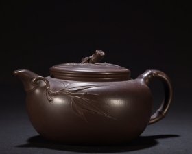 回流 原矿紫砂竹节纹茶壶