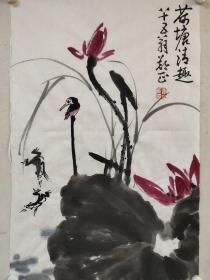 【郑正】花鸟画《荷花》，45厘米//68厘米，9幅合售