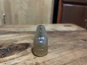 清代玛瑙烟嘴改雕弥勒佛 纯手工雕刻