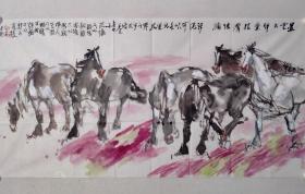 保真书画，杨宏汉四尺整纸横幅国画一幅，69.5×137cm软片   杨宏汉 1942年出生于陕西三原。毕业于西安美术学院。现任西安美术家协会常务副主席兼秘书长，西安水彩画学会副会长，中国美术家协会会员。