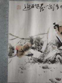 中国青年美术家协会理事、山东东邑画院副院长、淄博齐恒斋画院院长冯晨手绘【秋声图】泼墨写意画法，画作构图巧妙严谨，人物造型憨态可掬，画面典雅中不失灵动，具有较强的艺术感染力，尺寸140*55厘米