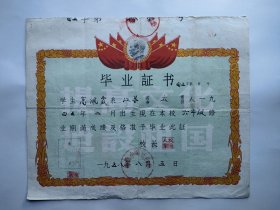 泰县1958年六年级小学毕业证书 提高文化建设祖国