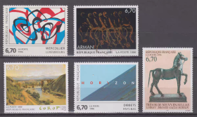 FR2法国邮票1996年 艺术系列 柯罗绘画 古罗马 青铜雕塑 外国邮票 新 5全，一枚有点软痕