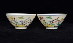 明成化斗彩蝶恋花纹斗笠碗4.5*9厘米