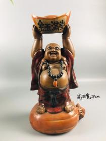 旧藏：紫砂挂釉弥勒佛摆件（金玉满堂）
规格：高33宽19cm
简介：紫砂挂釉人物摆件，纯手工制作，制作精细，包桨厚重，器型独特，做工精细，品像完整