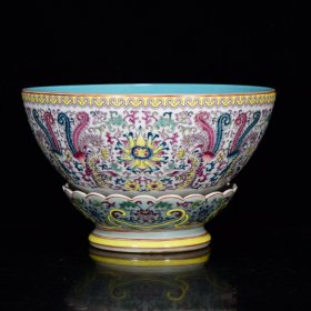 大清乾隆年制粉彩缠枝莲凤纹转心碗 尺寸12*19cm