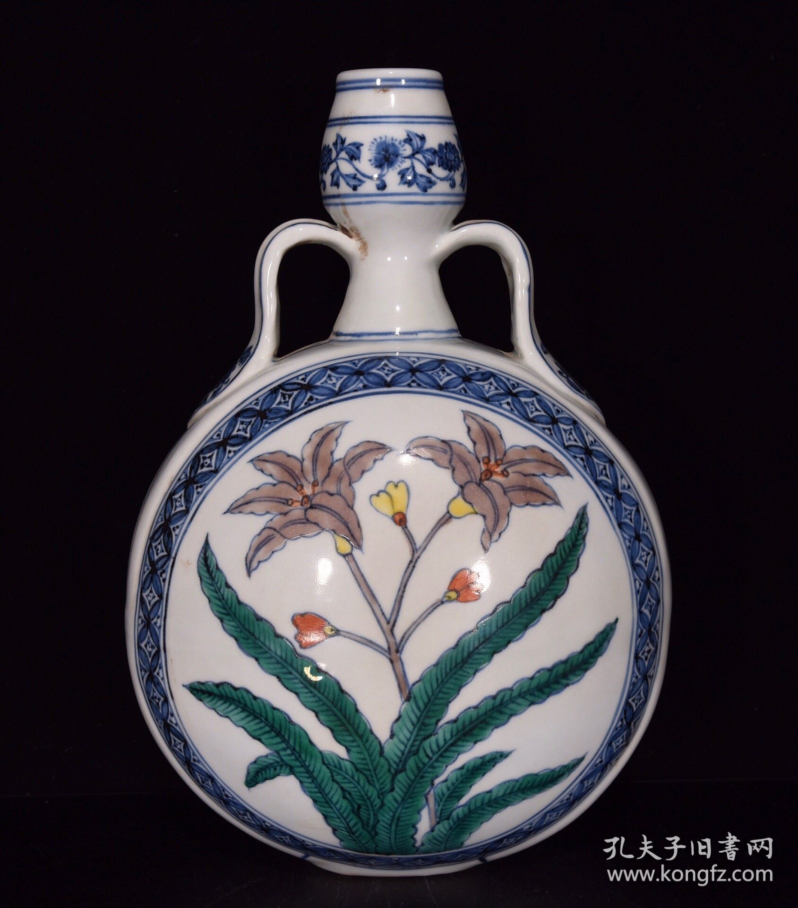 明宣德青花五彩秋葵纹扁瓶尺寸33*23厘米编号1346258007