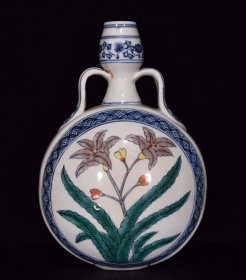 明宣德青花五彩秋葵纹扁瓶尺寸33*23厘米编号1346258007