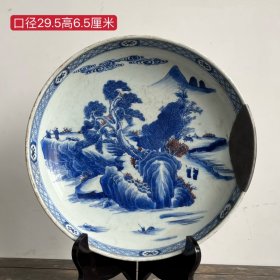 清·青花釉里红赏盘 画工精细，磨损自然，有老修补，实拍如图！