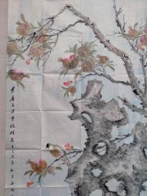 保真书画，杨林翰四尺整纸国画《花香已过丰收时》一幅136*68cm软片，杨林翰，原名杨经纬，号五云山人，斋号五云山房，秋丰堂主，现为清华大学中国画高研班助教，国家一级美术师，国礼画家，中国画宋画研究会副会长，北京经纬画馆馆长，河南五云山书画院院长，郑州市美协花鸟画山水画艺委会委员。现居北京通州宋庄小堡。