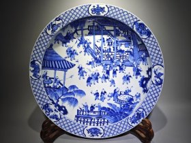 瓷器，大清康熙年制，青花婴戏图盘,，直径：47cm