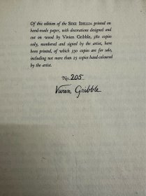 限量编号签名本：Sixe Idillia 《六首田园诗》1922年初版，古希腊诗歌，英国女木刻家V.Gribble插图，限量380册，此册编号205，插画家亲笔签名，内附一枚精美藏书票