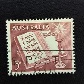 Aus03外国邮票澳大利亚1960年圣诞节 烛光下的书（经） 雕刻版 信销 1全 邮戳随机