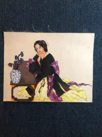手绘仕女图（水粉画，布面，长32cm，宽24.5cm，喜欢的拍）