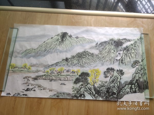 手绘山水画作品保真迹.尺寸98x54cm。。