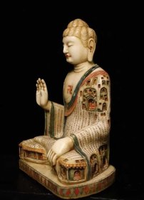 （议价） 唐汉白玉彩绘大佛雕刻石窟楼阁高106cm宽77cm厚50cm