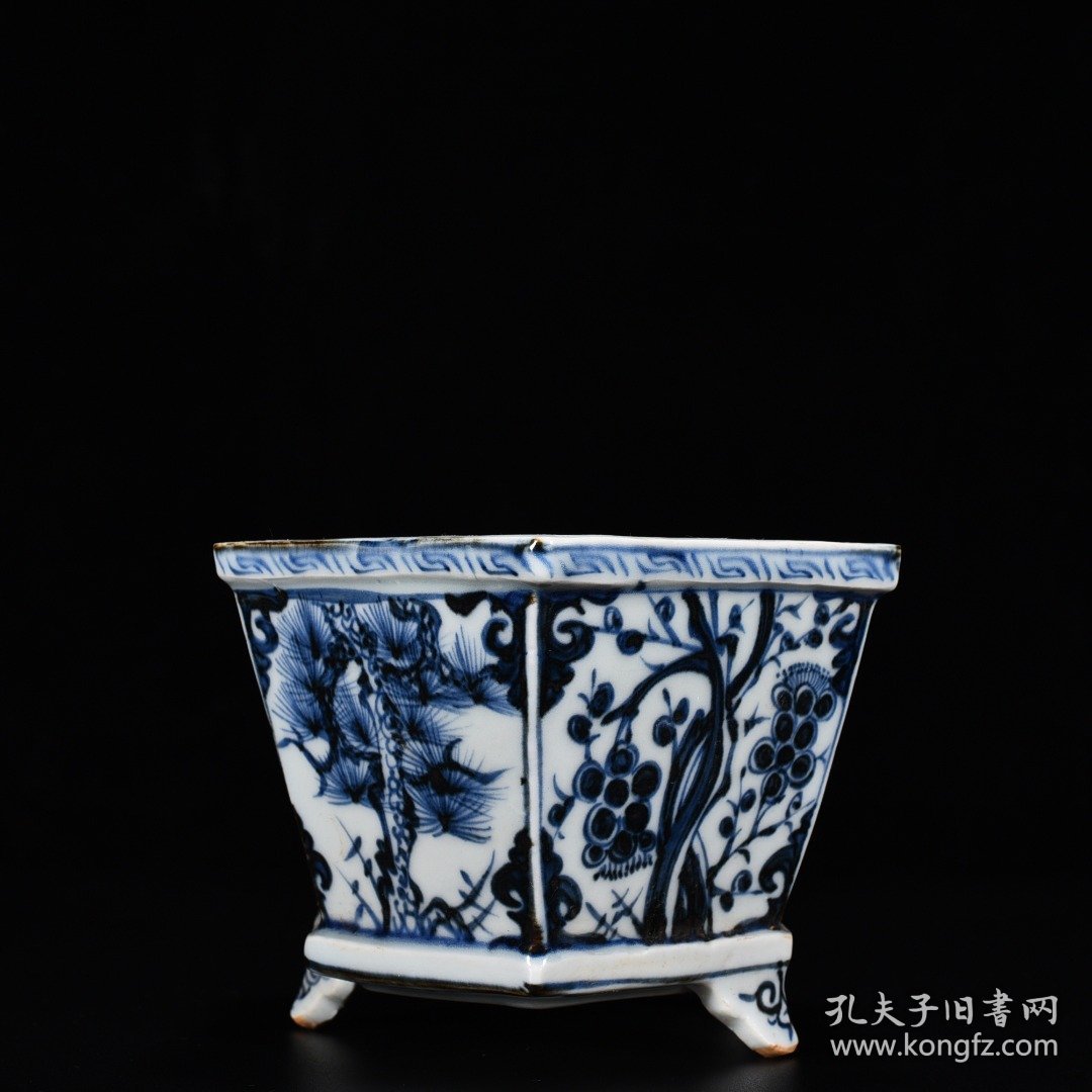 旧藏 元青花松竹梅纹六方盆 高10厘米 宽22.5厘米