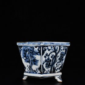 旧藏 元青花松竹梅纹六方盆 高10厘米 宽22.5厘米