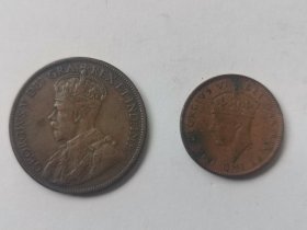 英属纽芬兰乔五和乔六1分各一枚（铜币）乔五是1913年