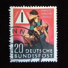 ld21联邦德国邮票 1953年 杜绝交通事故.交通标志 信销 1全 品相如图 米录6欧