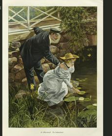 1894年彩色石印版画采莲