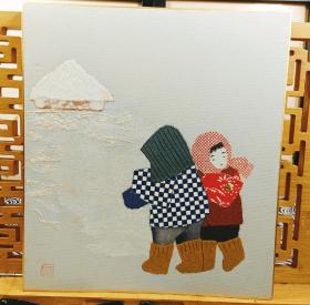 雪之孩  纯手工贴画日本回流色卡，长27cm宽24Cm，自然旧。实价不议不包不退换。