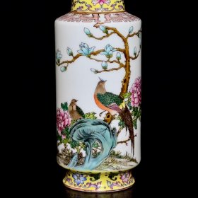 清雍正珐琅彩花鸟纹棒槌瓶 24.5/10厘米