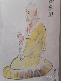 达摩面壁图，落款关良，水墨画。包手绘，买家自鉴。