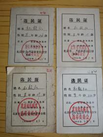 同一来源，杜毅弘（冶金工业部）旧藏：1956、1958、1960、1966年选民证4张（同一人、详见照片）