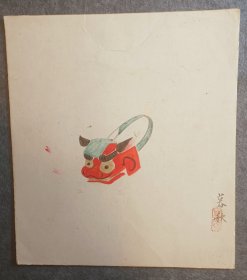 狮子头 日本回流精品色卡，慕秋笔，纯手绘品，长27cm宽24Cm。画功佳。