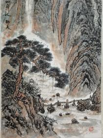 成都老画家 周老 国画山水立轴 山居图 原稿手绘真迹保真 画心尺寸135*68厘米