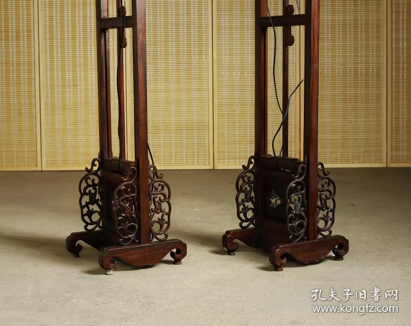 八十年代 苏作 红酸枝 璃龙纹饰宫灯/1对