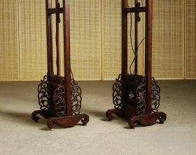 八十年代 苏作 红酸枝 璃龙纹饰宫灯/1对