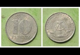 民主德国(原东德)1968年10芬尼A硬币 10分铝币 
