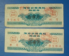 1964年江苏海安县粮票10斤二枚