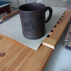 紫砂茶杯(顾建亚制，石泉刻)