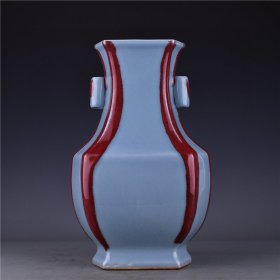 清乾隆款窑变釉双耳六棱瓶古董古玩古瓷器文玩艺术收藏品老物件