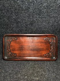 紫檀木雕刻精品茶盘 尺寸：长宽厚35/16.8/2.8厘米