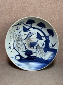 清乾隆 青花釉里红凤凰牡丹盘，大尺寸 27.6cm。 冲线，锔钉，具体看图。