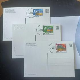 rf05外国邮资片 瑞士2006年瑞士邮政百年 邮政巴士 首日盖销邮资片 3全