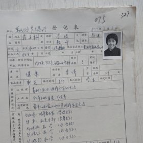 1977年教师登记表：蒋美梅 芦泾港小学/ 东风人民公社 贴有照片