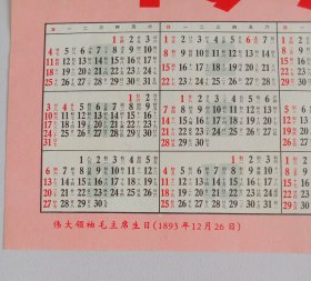 年历挂历宣传画单张 1970年革命现代舞剧白毛女 伟大领袖毛主席生日 上海东方红书画社出版 16开