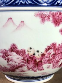 【博雅轩老货】青花胭脂红，纯手绘人物故事盖罐，画工精湛，全品。